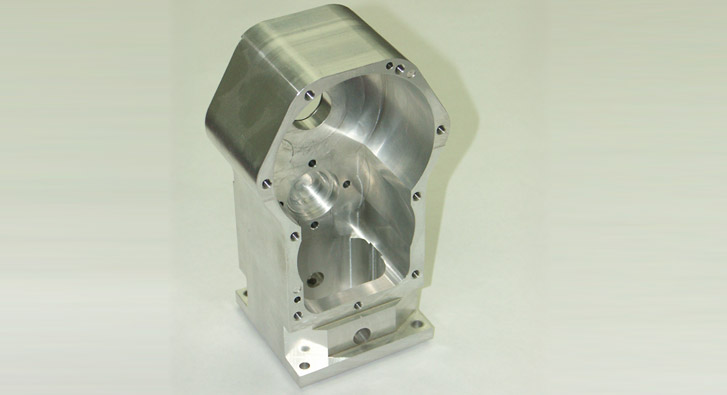 Single-piece milled hand-cranked gearbox drive housing.